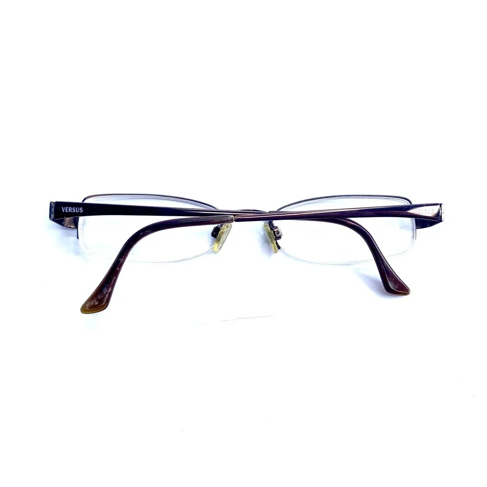 Versace Versus Brown Metal Rectangular Oval Half Rim Glasses MOD 7006 1006